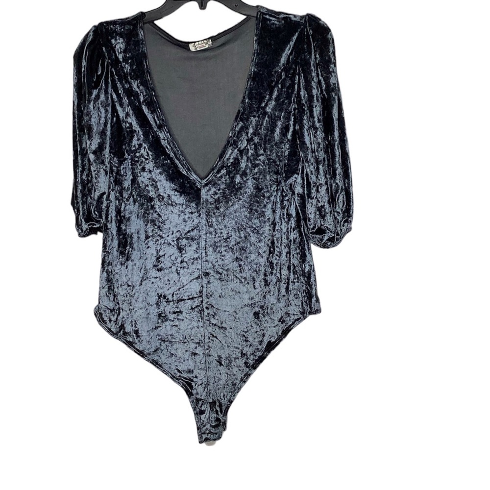 Don’t You Wish Velvet Plunging V-Neck Short Puffed Sleeve Bodysuit Free …